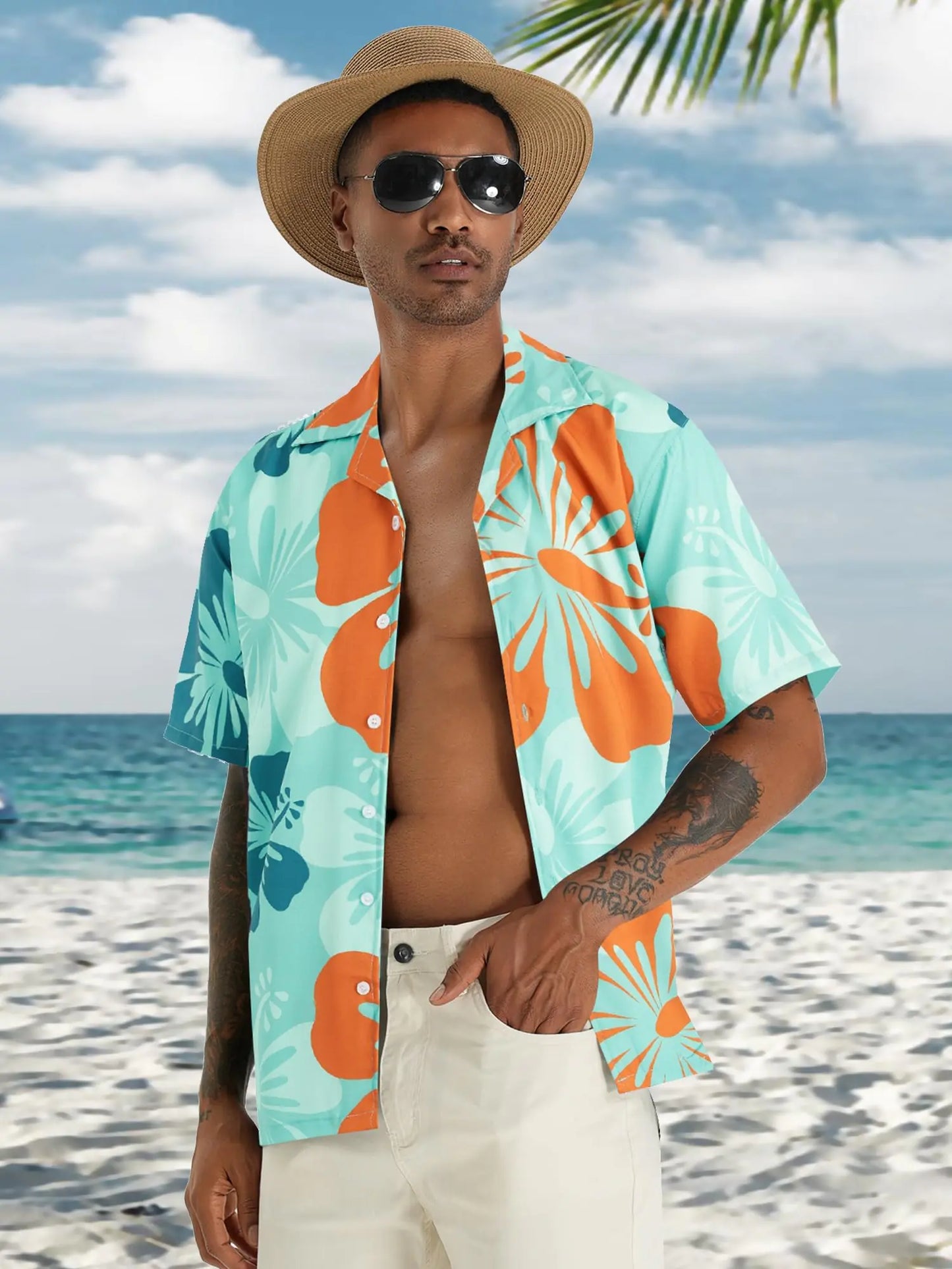 APTRO Men's Hawaiian Shirt Summer Beach Tropical Short Sleeve Button Down Shirt Hibiscus Green 2X