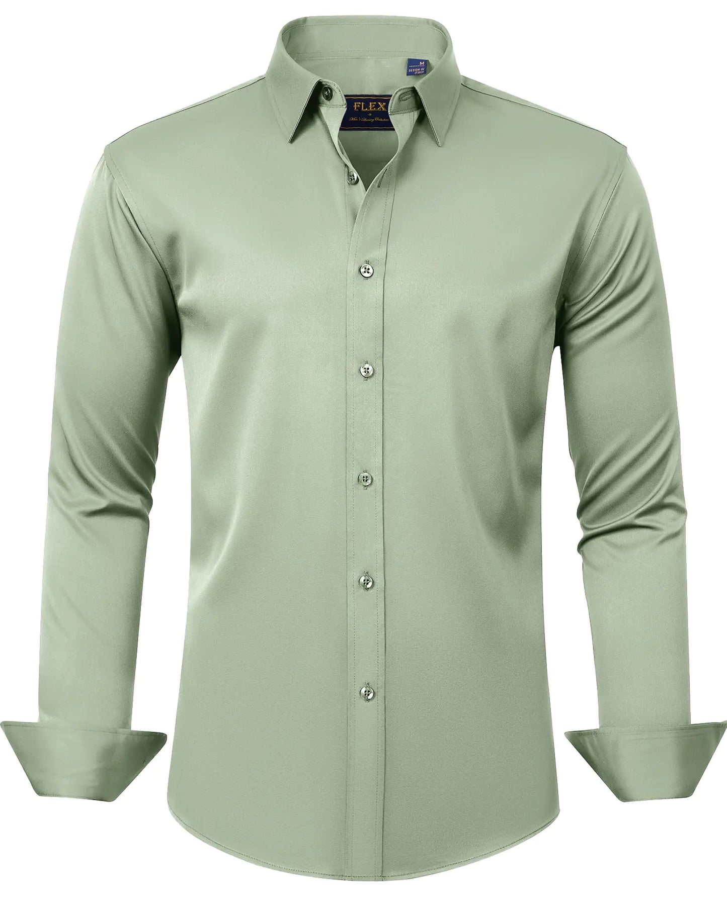 J.VER Men's Dress Shirts Solid Long Sleeve Stretch Wrinkle-Free Formal Shirt Business Casual Button Down Shirts Vintage Green Medium