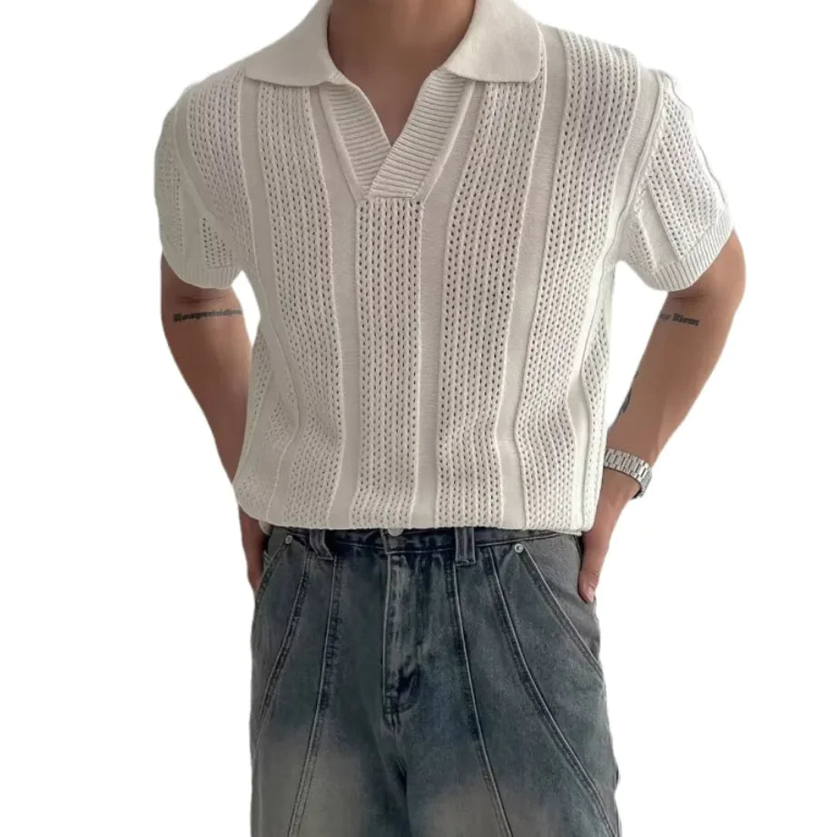 Mesh Knit Short-Sleeve Polo Tee