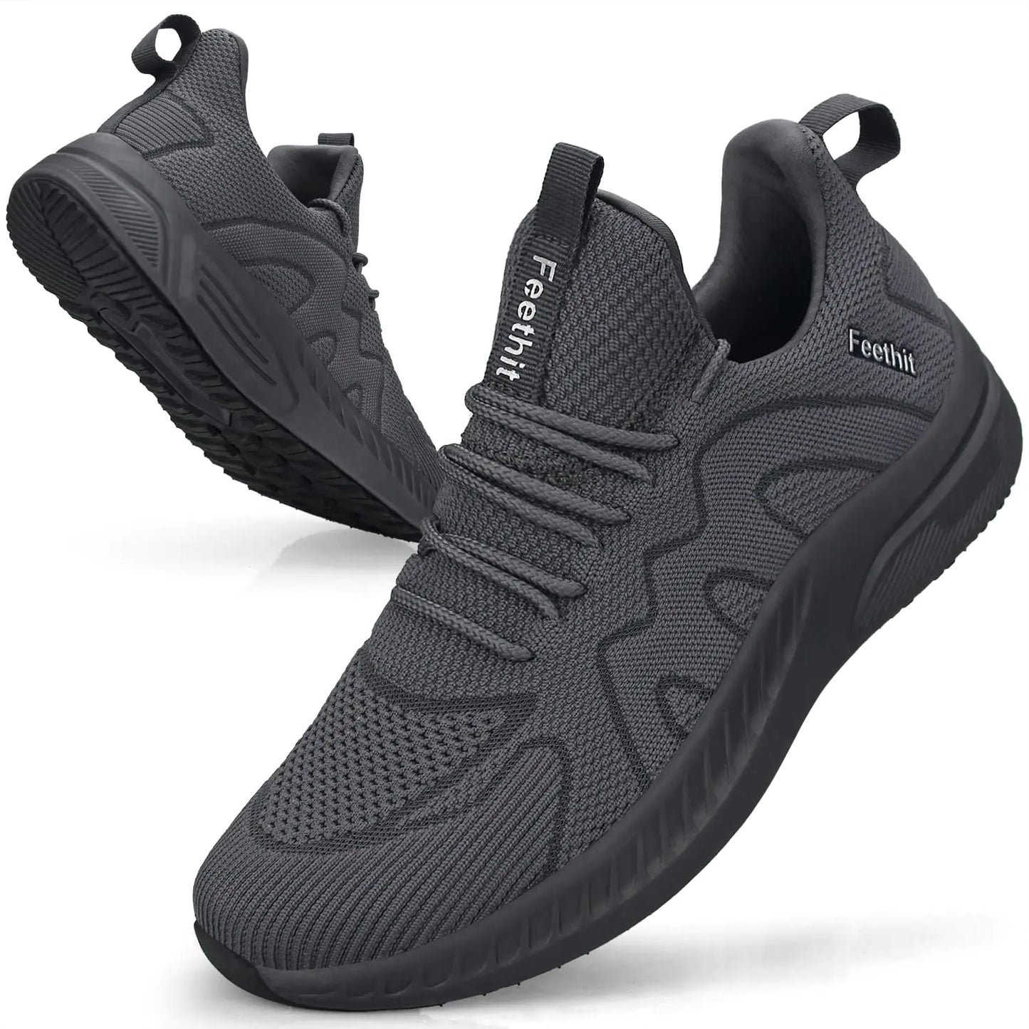 Feethit Mens Non Slip Walking Sneakers Lightweight Breathable Slip on Running Shoes Athletic Gym Tennis Shoes for Men 12 Dark Gray