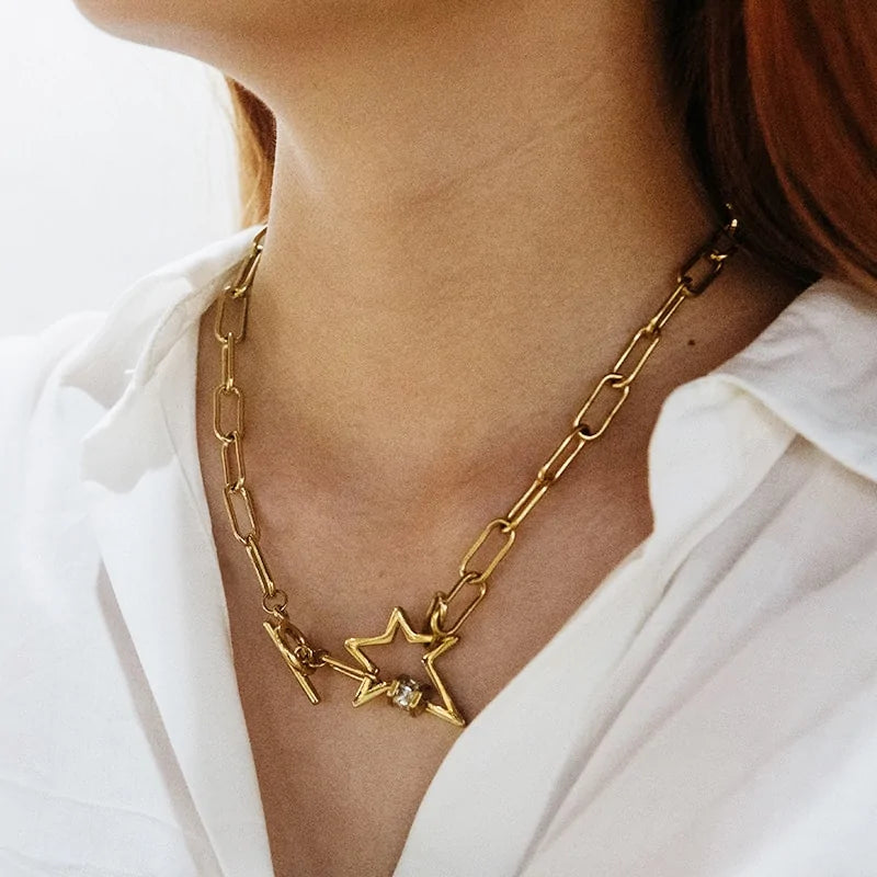 Stainless Steel Gold Toggle Star Necklace
