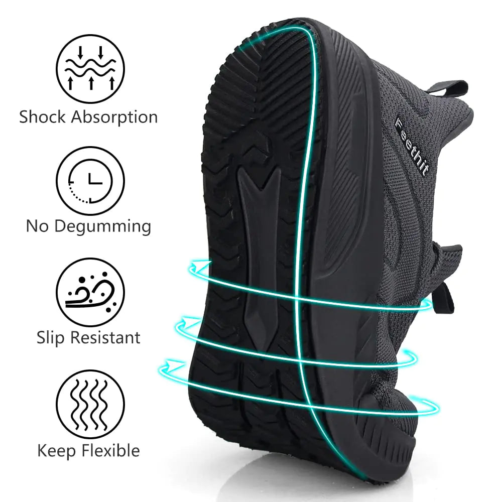 Feethit Mens Non Slip Walking Sneakers Lightweight Breathable Slip on Running Shoes Athletic Gym Tennis Shoes for Men 12 Dark Gray