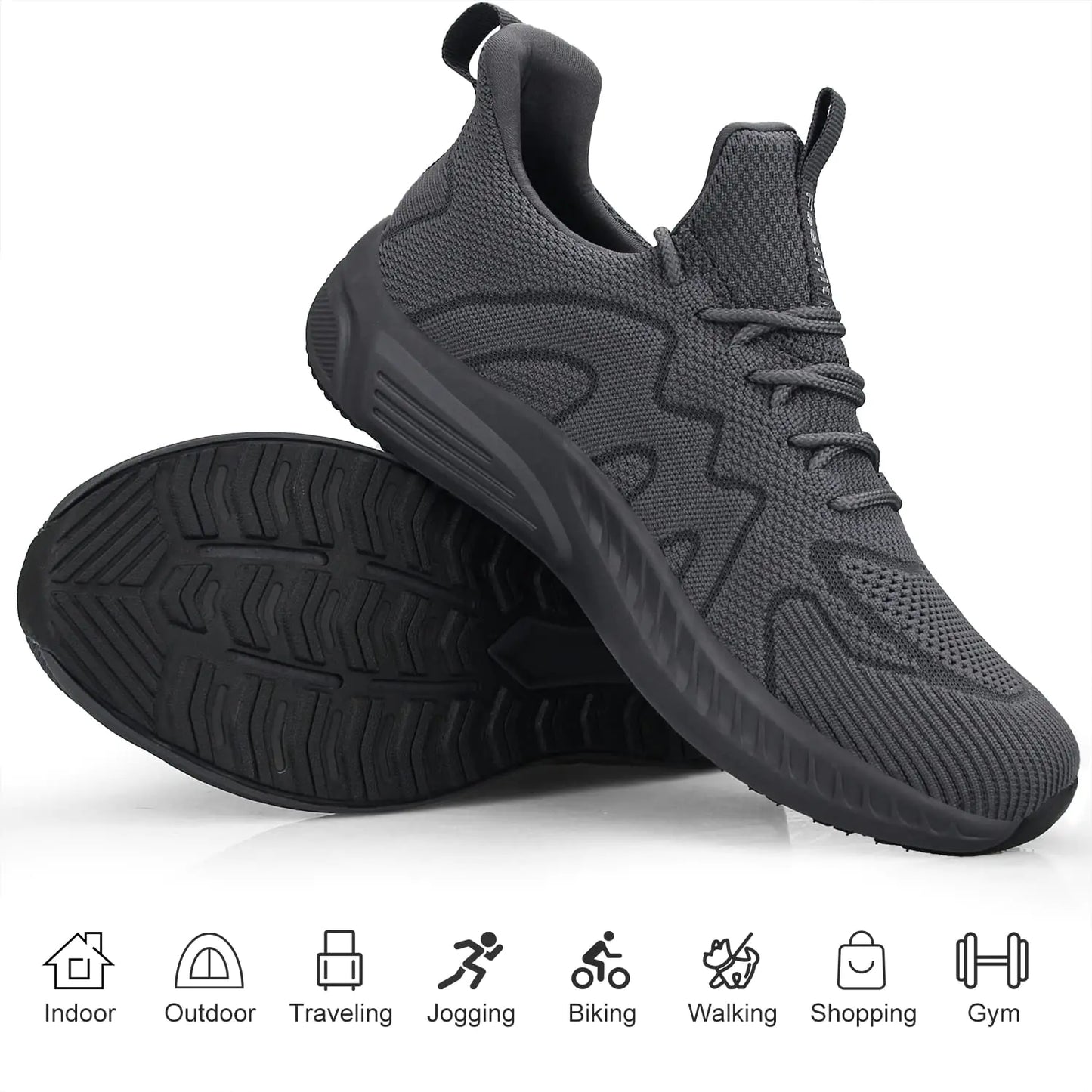 Feethit Mens Non Slip Walking Sneakers Lightweight Breathable Slip on Running Shoes Athletic Gym Tennis Shoes for Men 12 Dark Gray