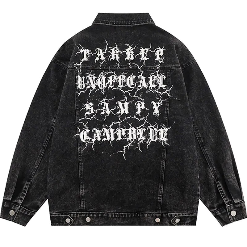 Vintage Denim Streetwear Letter Print Jacket