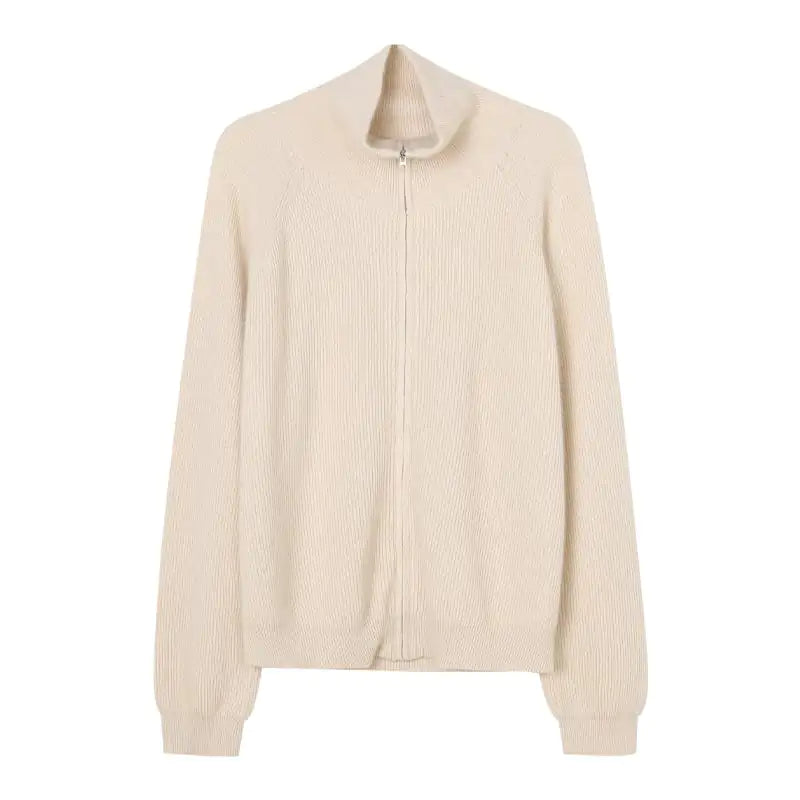 Lapel Zipper Cardigan Sweater for Women - Loose Knit