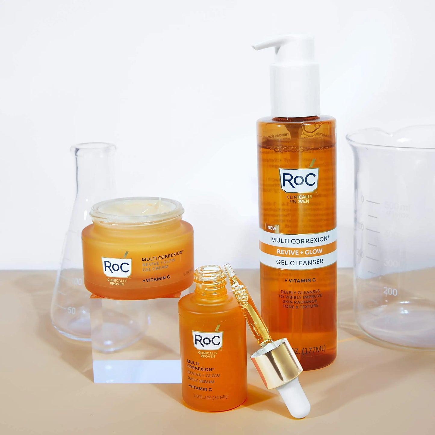 RoC Multi Correxion Revive + Glow 10% Active Vitamin C Serum for Face, Daily Anti-Aging Wrinkle and Skin Tone Skin Care Treatment, Brightening Serum, 1 Fluid Ounce