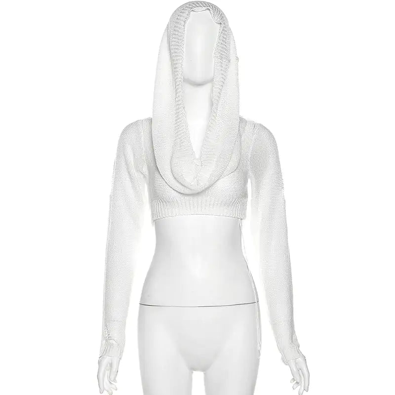 Out Hooded Crochet Knit Crop Top