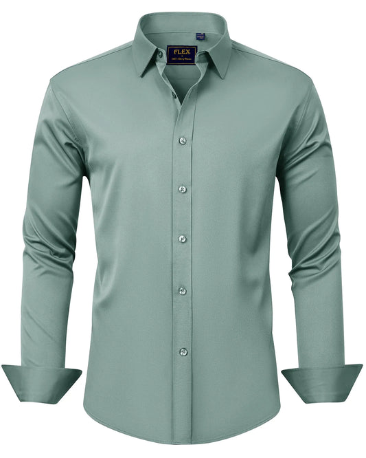 J.VER Men's Dress Shirts Solid Long Sleeve Stretch Wrinkle-Free Formal Shirt Business Casual Button Down Shirts Vintage Green Medium