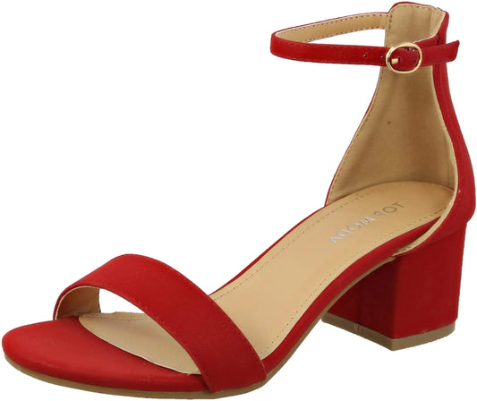 TOP Moda Darcie-1 Women's Fashion Ankle Strap Chunky Low Heel Dress Sandal Shoes 8.5 Red