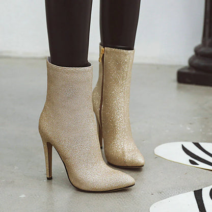 Glitter Pointy Toe Stiletto Heeled Boots