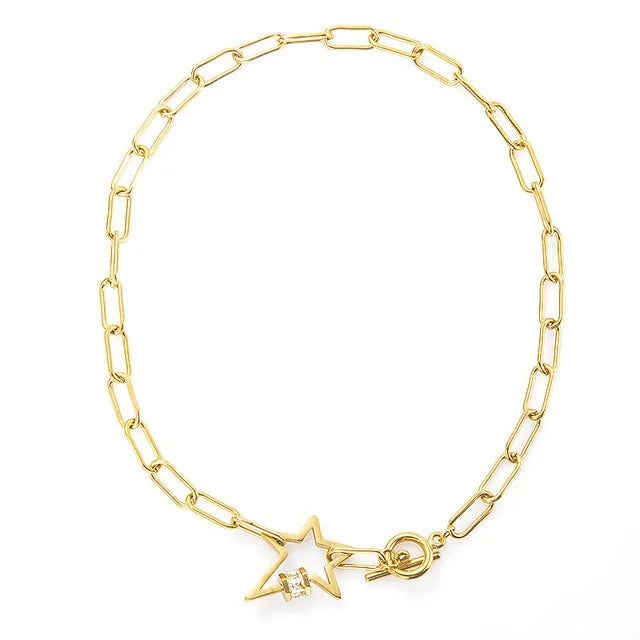 Stainless Steel Gold Toggle Star Necklace