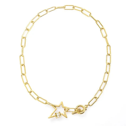 Stainless Steel Gold Toggle Star Necklace