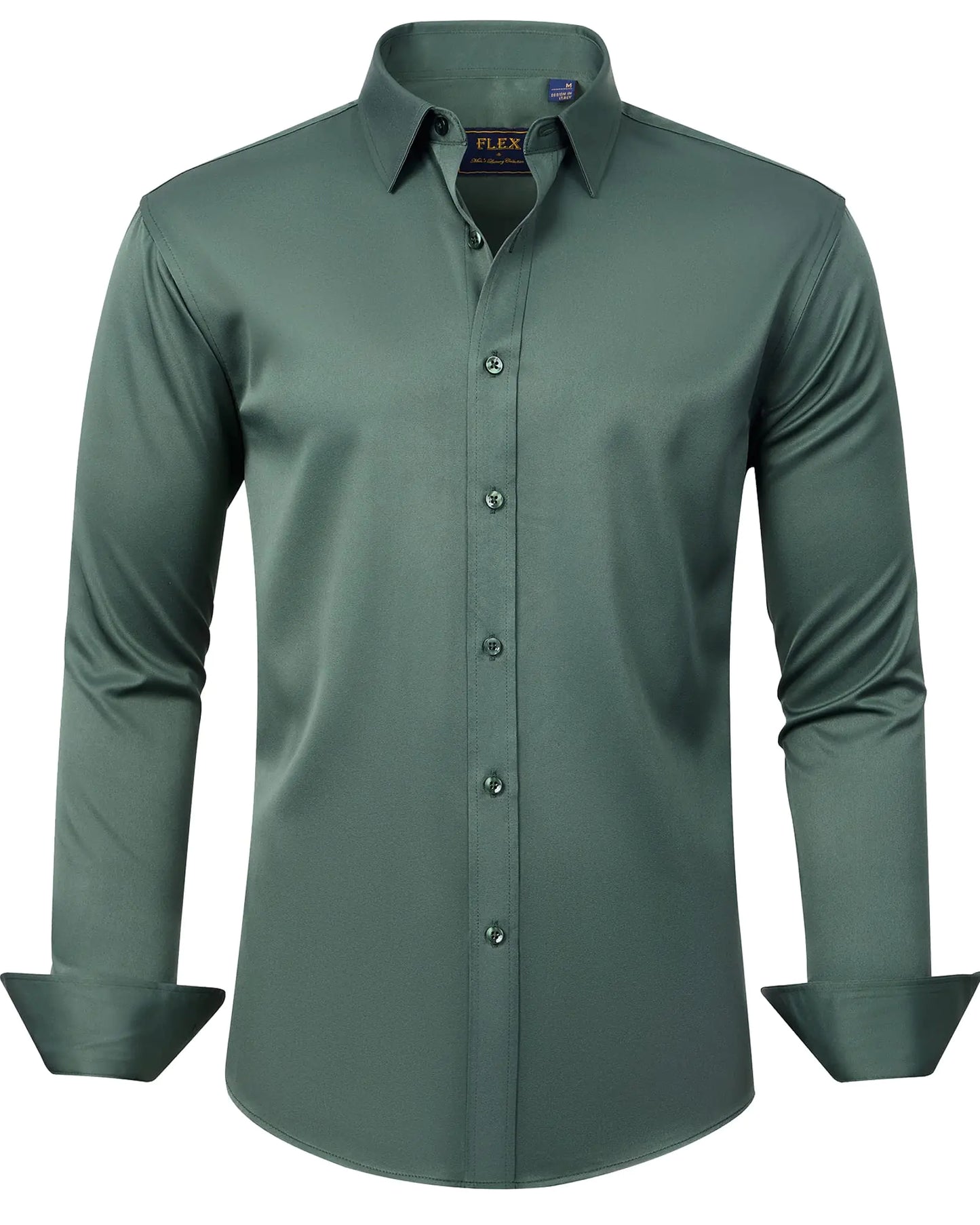 J.VER Men's Dress Shirts Solid Long Sleeve Stretch Wrinkle-Free Formal Shirt Business Casual Button Down Shirts Vintage Green Medium