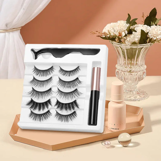 5 Pairs Magnetic Eyelashes with Eyeliner and Tweezers