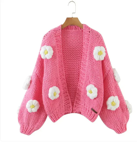 Handmade Crochet Cardigan Sweater Women Fruit Jacquard Embroidery