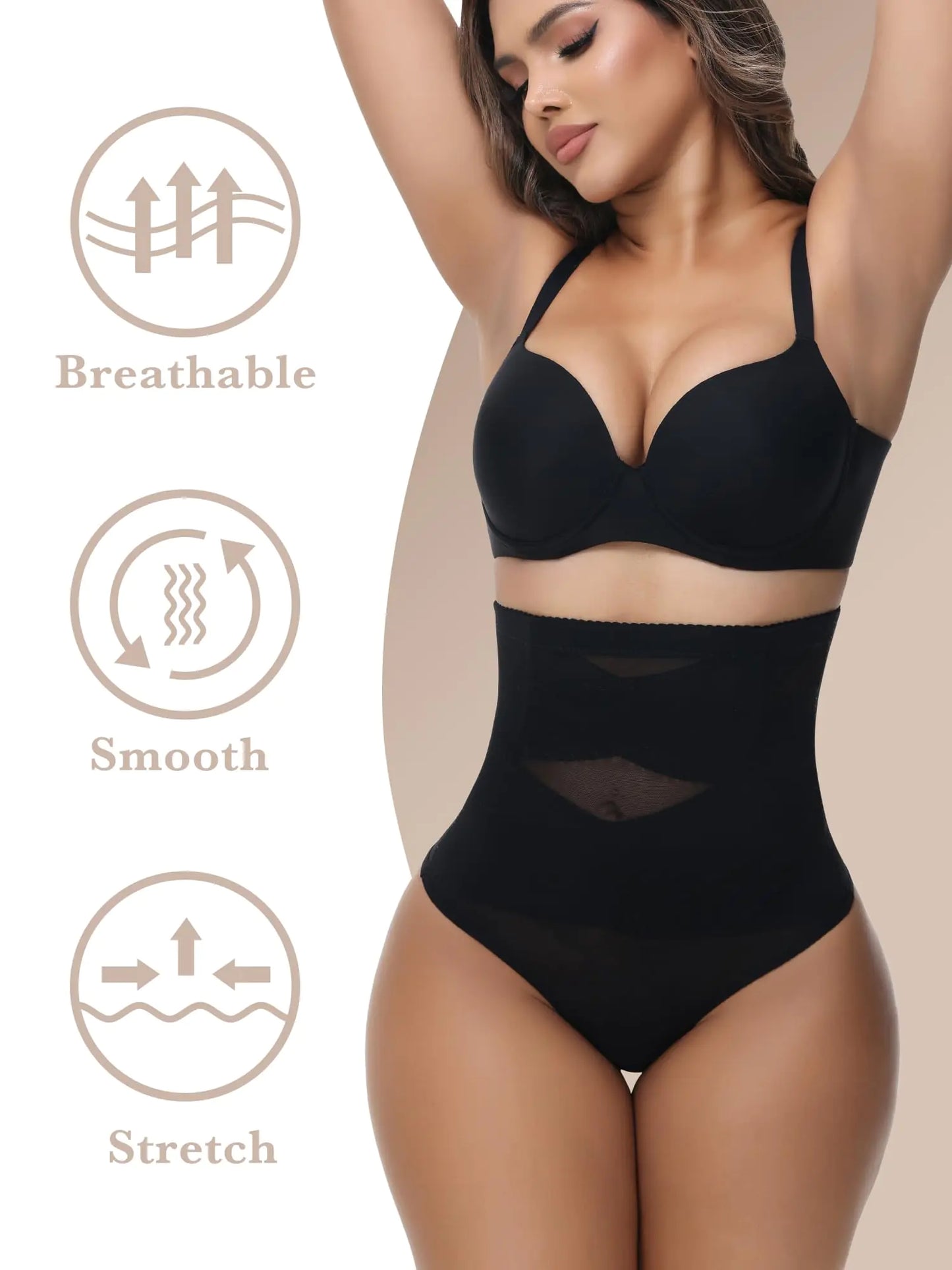 Shapewear Tummy Control Thong For Women High Waisted Underwear Seamless Girdle Body Shaper Panties Black Small