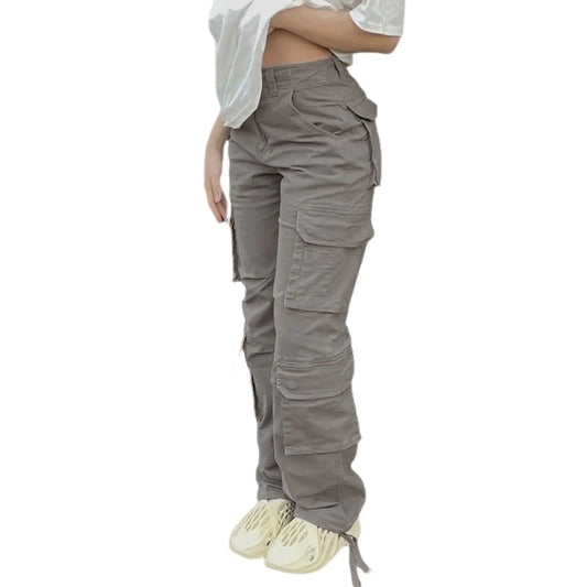 Viatabuna High Waisted Cargo Pants for Women Baggy Y2k Straight Wide Leg Pants with Pockets Streetwear Medium A-dark Grey