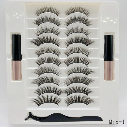 10 Pairs Magnetic Eyelashes with Eyeliner and Tweezers