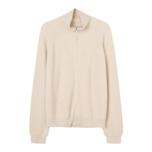Lapel Zipper Cardigan Sweater for Women - Loose Knit
