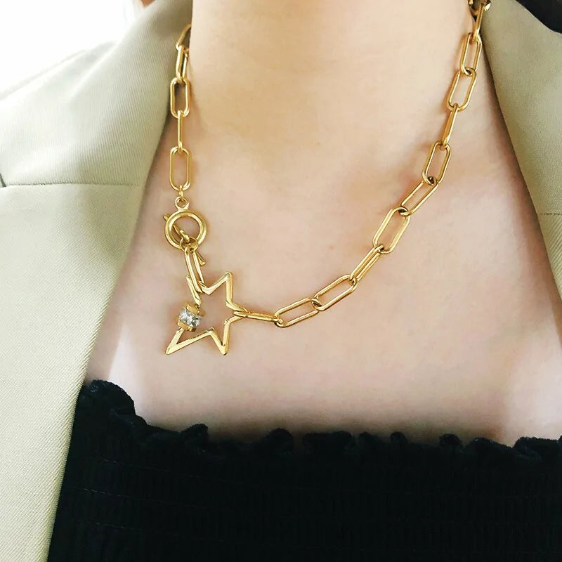 Stainless Steel Gold Toggle Star Necklace